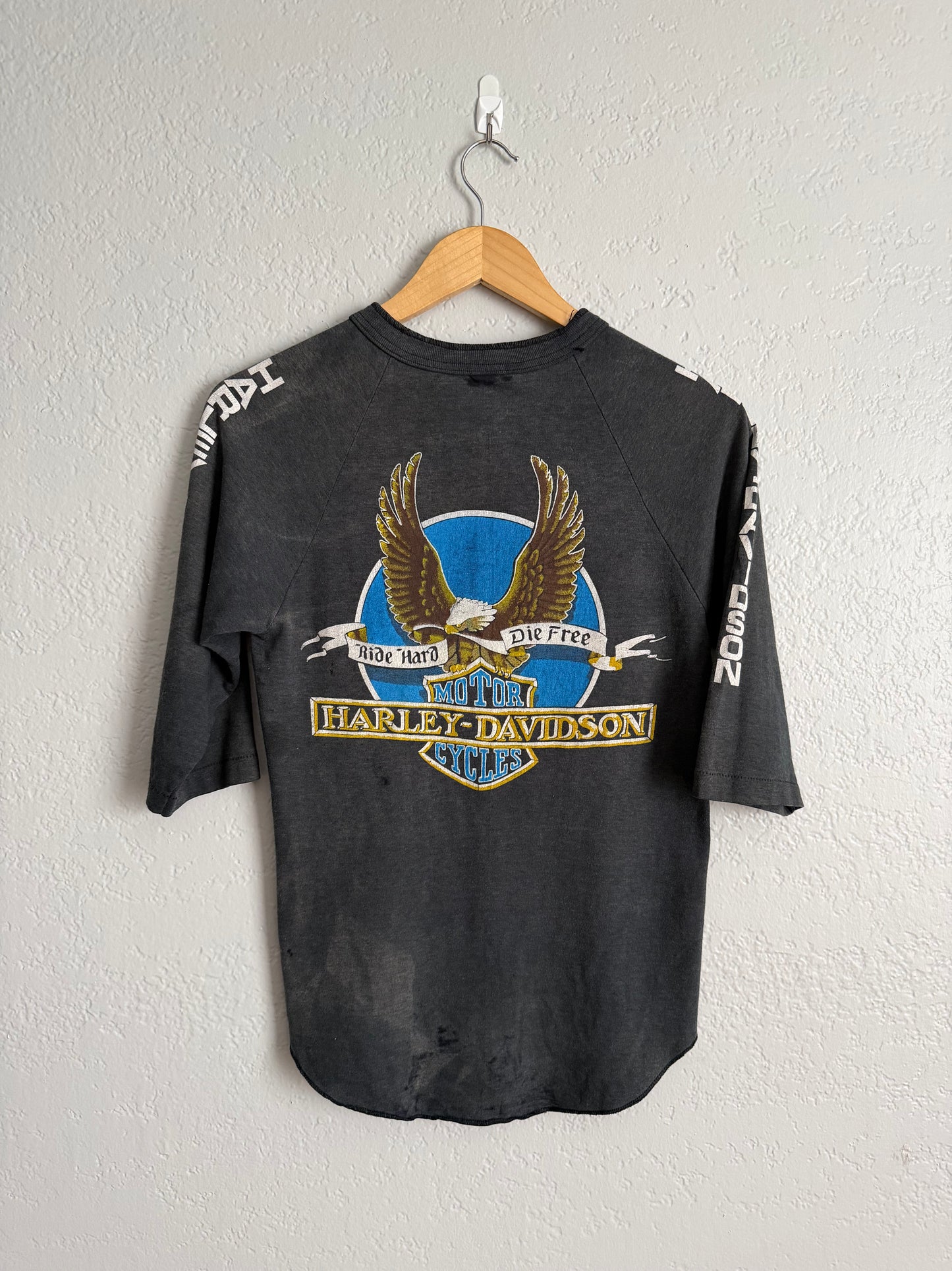 80’s Harley Davidson Ride Hard Die Free Henley (Small)
