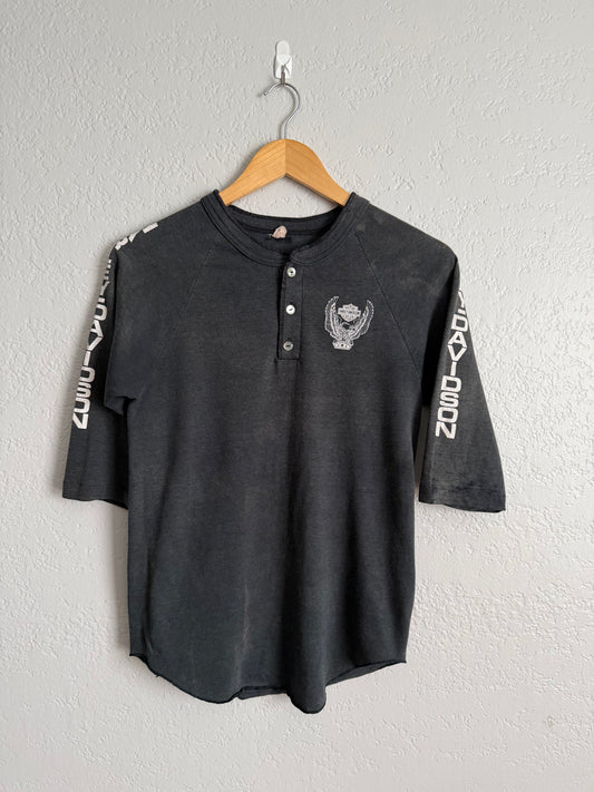 80’s Harley Davidson Ride Hard Die Free Henley (Small)