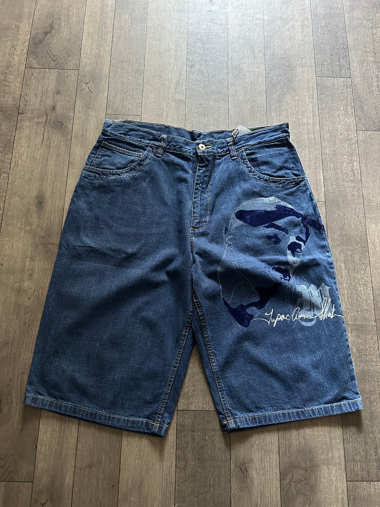 2000’s Makaveli Tupac Denim Jorts (size 38)