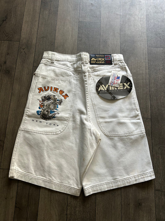 1997 Avirex New York Dragon Embroidery Denim Shorts